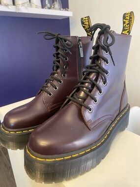 Dr. Martens Burgundy Lace-Up Platform Boots